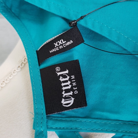 Cruel Denim Teal Cut Out Back Sleeveless Top Teal Button Tank Top - Picture 11 of 13